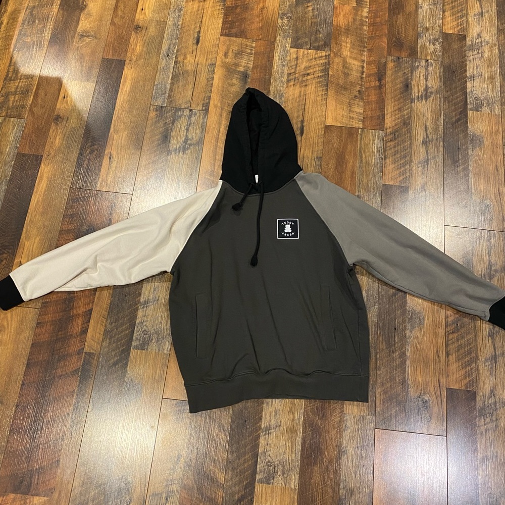 Neutral teddy fresh color block hoodie